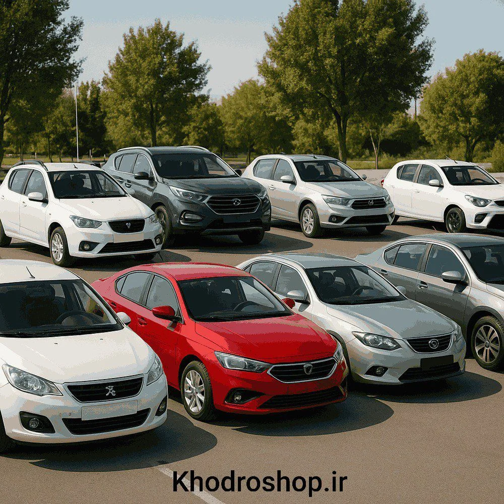 نمایی از خودروهای محبوب بازار برای خرید اقساطی شامل مدل‌های داخلی و وارداتی با توضیح شرایط خرید آسان و اقساط منعطف در وبسایت خودروشاپ.